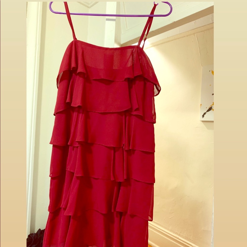 LOFT Burgundy Ruffle Dress